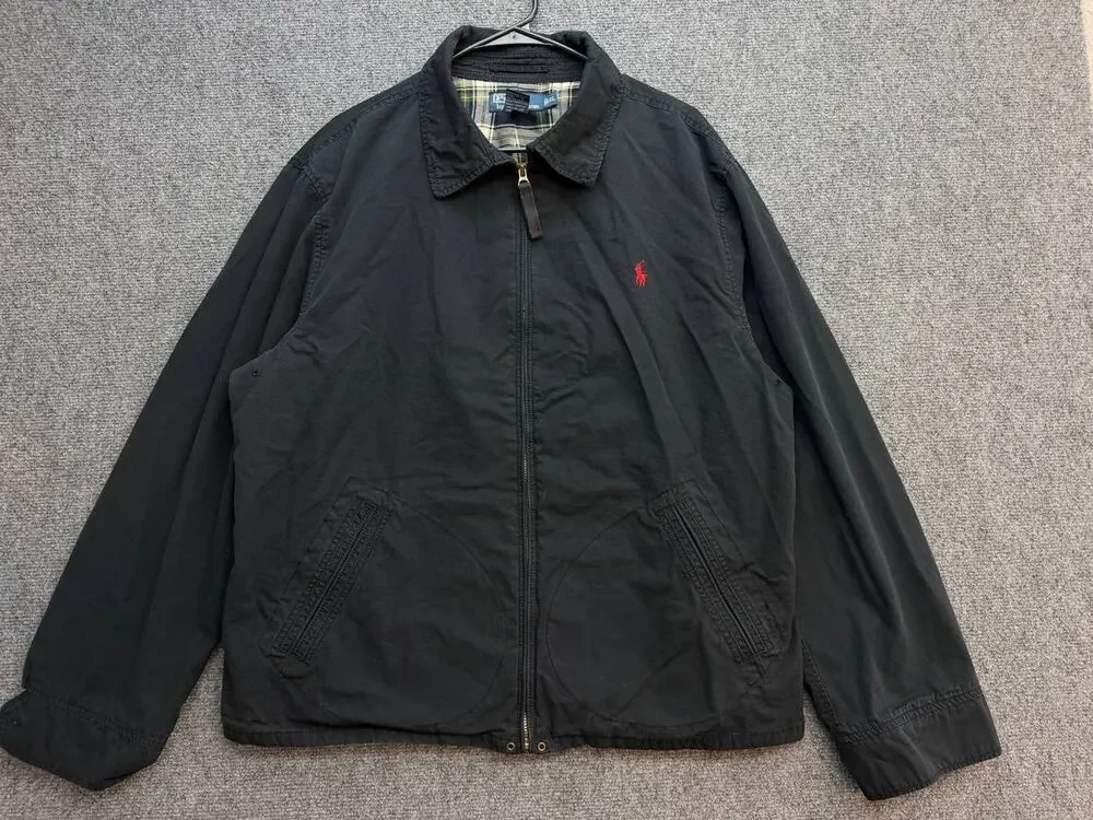 Polo Ralph Lauren Men's XL Black Cotton Plaid Lined Full Zip Jacket